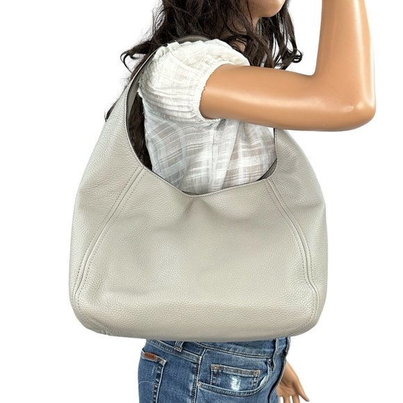 Michael Kors Fulton large Shoulder Hobo Pebbled Leather Bag Pearl Grey - Picture 3 of 12